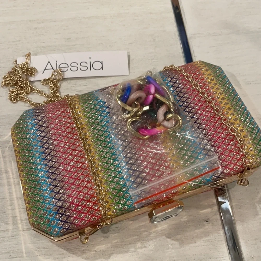 Alessia Rainbow glitter rhinestone clutch purse